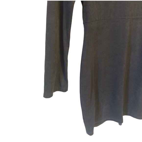 Y2K Blue Blush Tie Front Fitted Gray Mini Dress Faux Suede Long Sleeves Medium - Picture 5 of 7